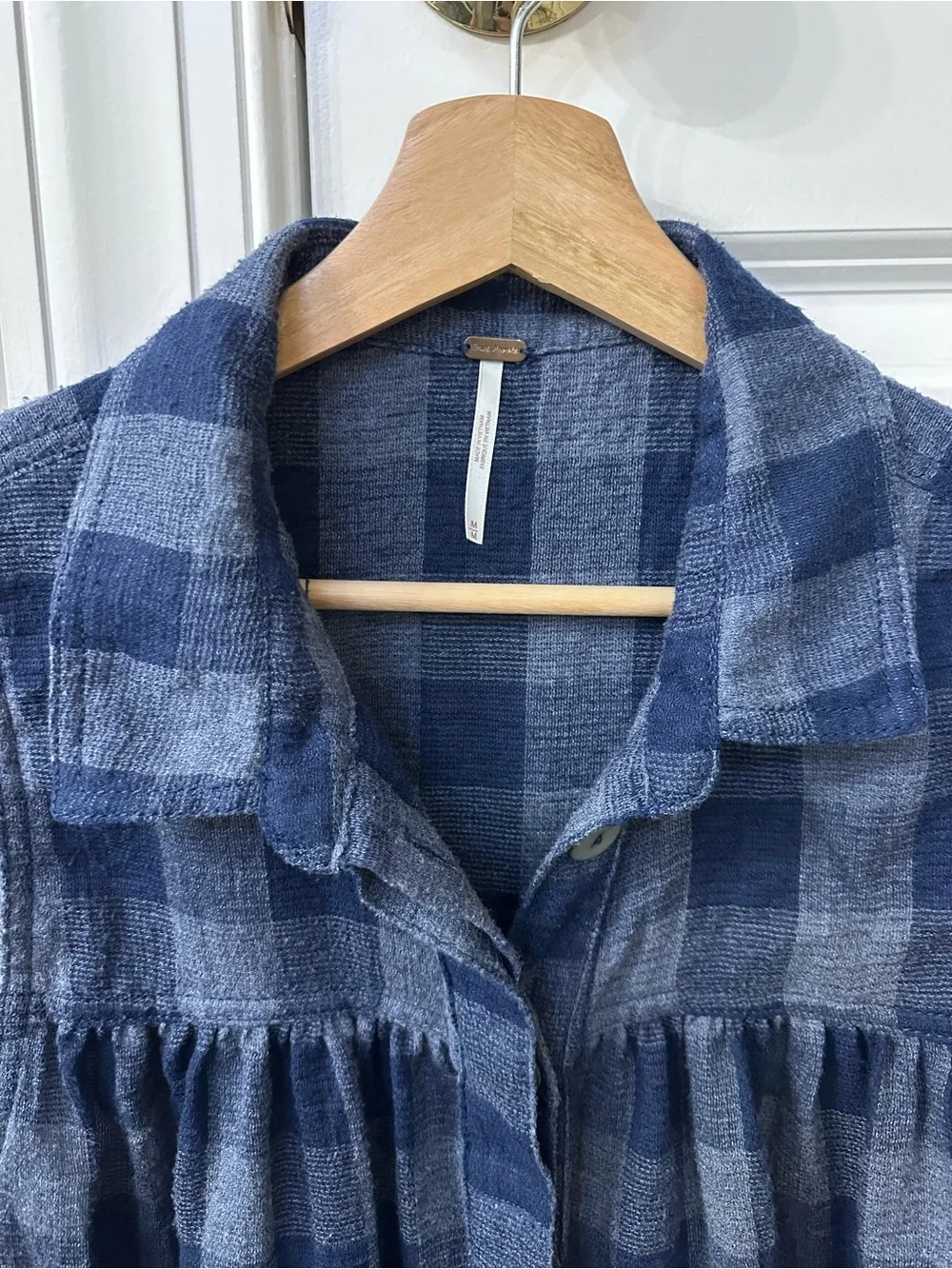 Free People Blue Plaid Sleeveless Button-Front Tank vest Size M